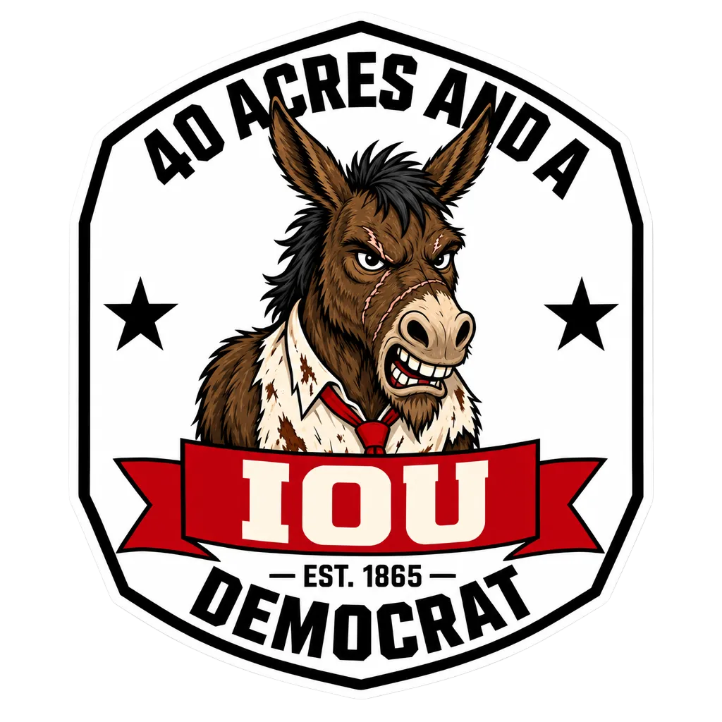 40 Acres and a Democrat IOU sticker mockup